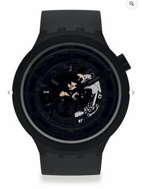 Swatch Black Silicone Skeleton Dial Watch with Gold Accents Bioceramic